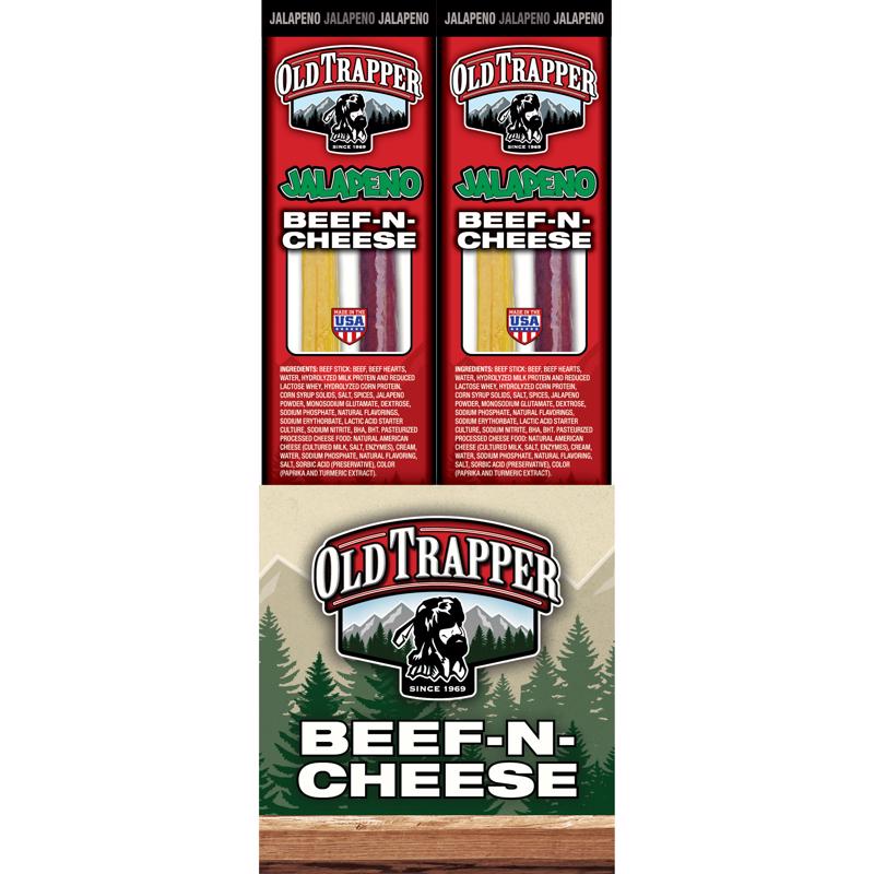 Old Trapper Jalapeno Beef Stick and Cheese 1.3 oz Boxed, Pack of 14