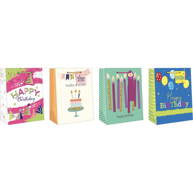 Paper Images Assorted General Birthday Medium Gift Bag, Pack of 12
