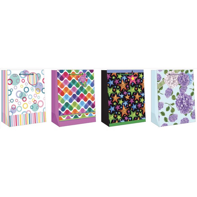Paper Images Assorted General Designs Medium Gift Bag, Pack of 12