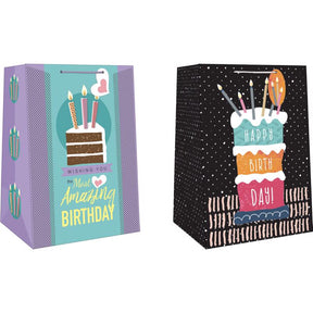 Paper Images Assorted Mega Wide Jumbo Generic Birthday Gift Bag, Pack of 12