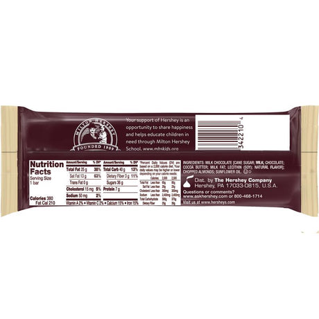 Hershey's Milk Chocolate with Almonds Candy 2.6 oz, Pack of 18