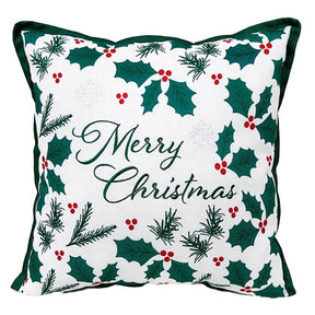 Celebrations Home White Holly Berry Merry Christmas Pillow 16 in., Pack of 4