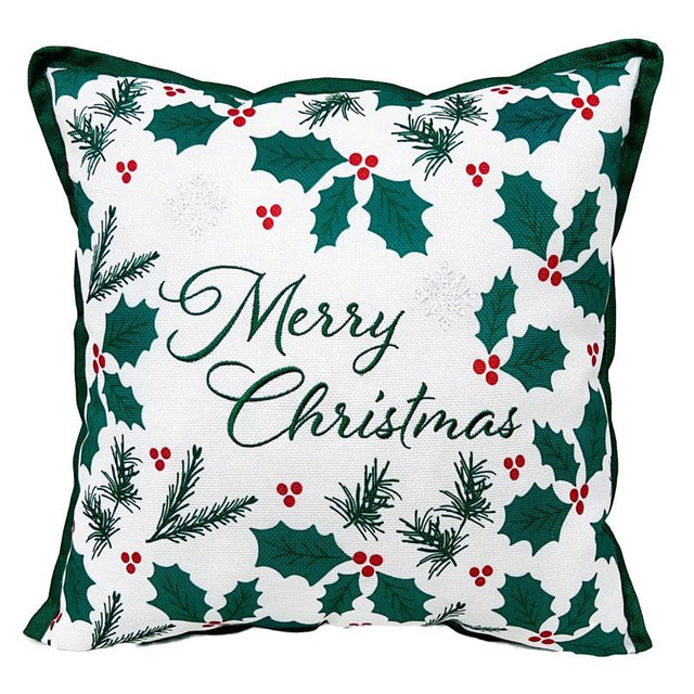 Celebrations Home White Holly Berry Merry Christmas Pillow 16 in., Pack of 4