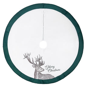 Celebrations Home Green/White Merry Christmas Deer Tree Skirt 48 in., Pack of 4