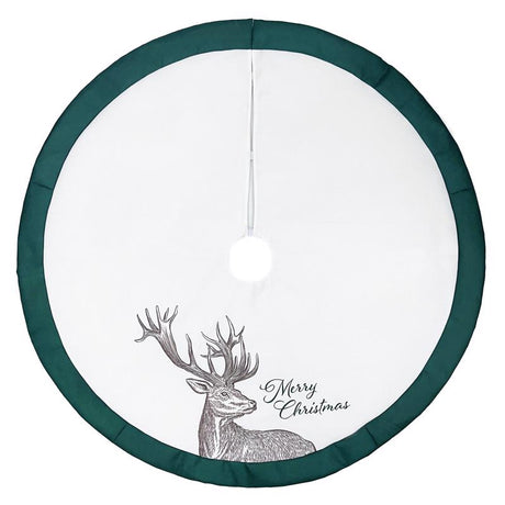 Celebrations Home Green/White Merry Christmas Deer Tree Skirt 48 in., Pack of 4