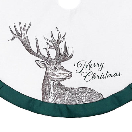 Celebrations Home Green/White Merry Christmas Deer Tree Skirt 48 in., Pack of 4