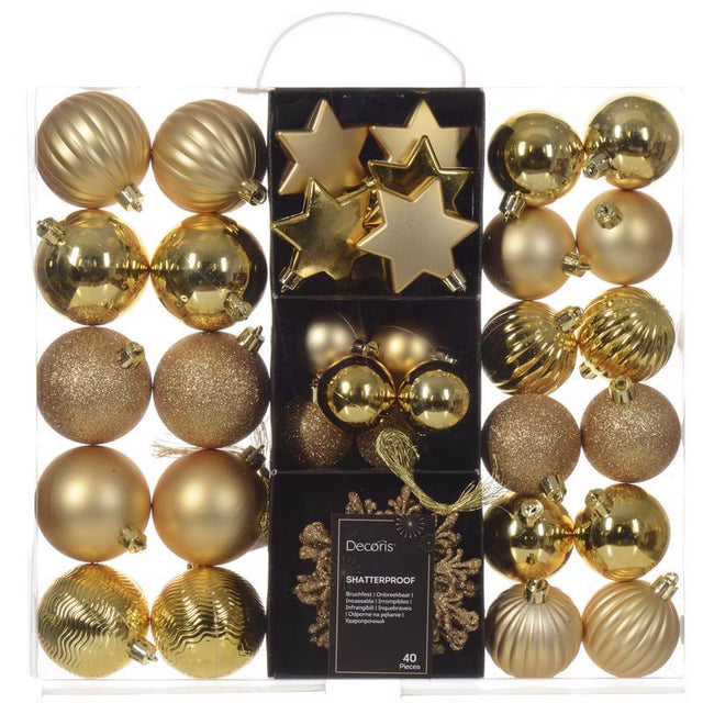 Decoris Gold Assorted Ornaments, Pack of 12