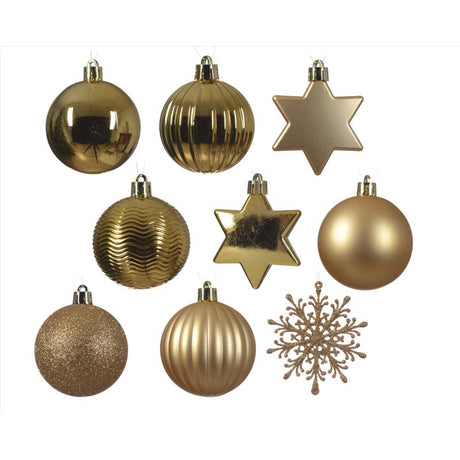 Decoris Gold Assorted Ornaments, Pack of 12