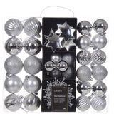 Decoris Silver Assorted Shatterproof Ornaments 2 in., Pack of 12