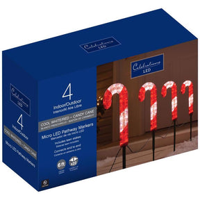 Celebrations Blue LED Red/White Cane Candy 12 in. Pathway Decor, Pack of 4