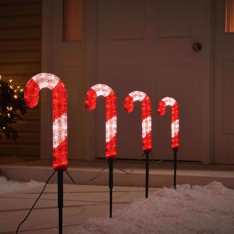 Celebrations Blue LED Red/White Cane Candy 12 in. Pathway Decor, Pack of 4