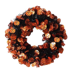 FC Young 17 in. 2 Assorted Designs- Tinsel Pumpkin/Bat Wreath, Pack of 6