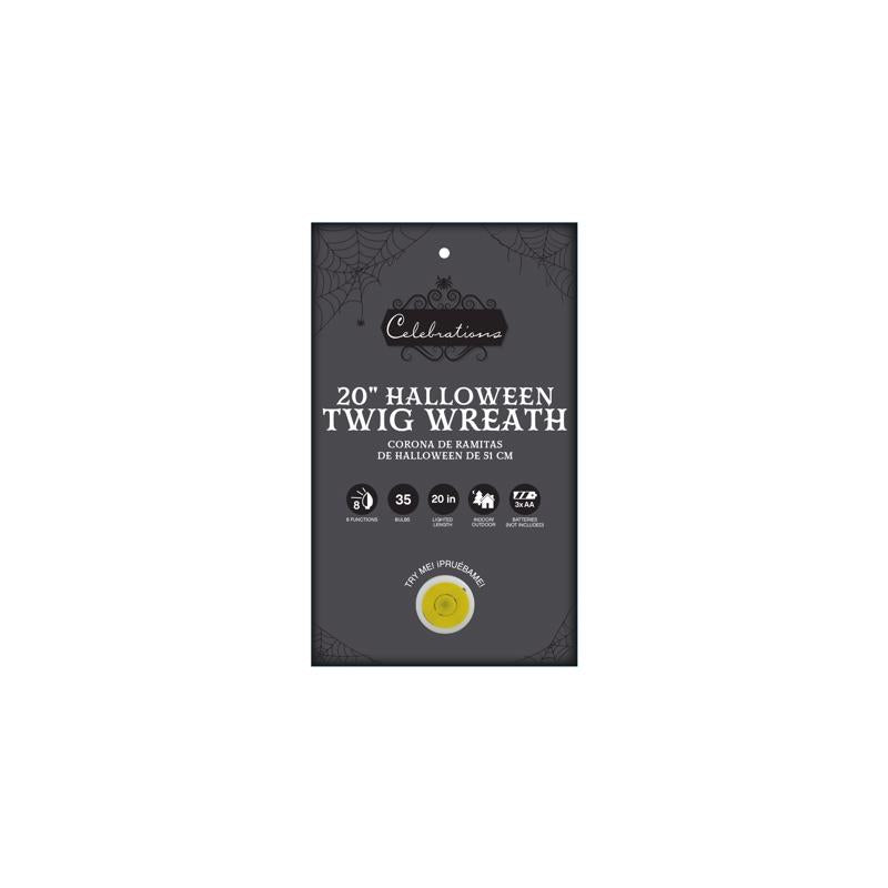 Celebrations Purple 35 ct 20 in. LED Prelit Black Twig Wreath, Pack of 6