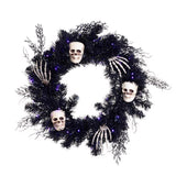 Celebrations Orange/Purple 50 ct 24 in. LED Prelit Black Skull Wreath, Pack of 4
