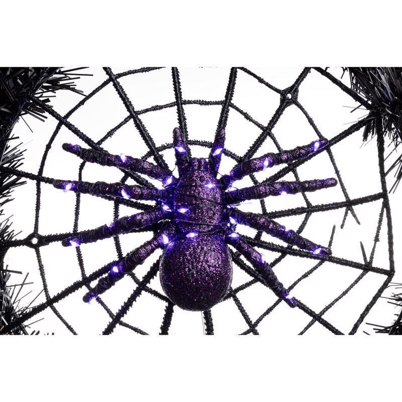 Celebrations Orange/Purple 65 ct 24 in. LED Prelit Black Spider Wreath, Pack of 4