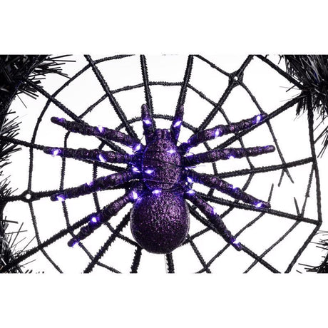 Celebrations Orange/Purple 65 ct 24 in. LED Prelit Black Spider Wreath, Pack of 4