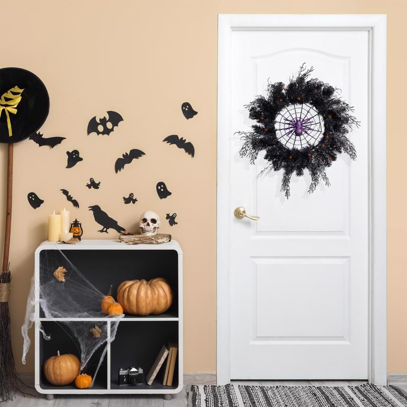 Celebrations Orange/Purple 65 ct 24 in. LED Prelit Black Spider Wreath, Pack of 4