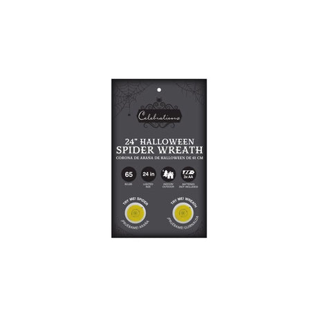 Celebrations Orange/Purple 65 ct 24 in. LED Prelit Black Spider Wreath, Pack of 4