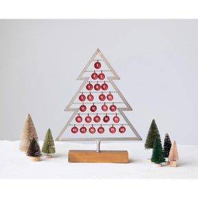 Creative Co-Op Red/Silver Christmas Tree Calendar Table Decor 15 in., Pack of 8