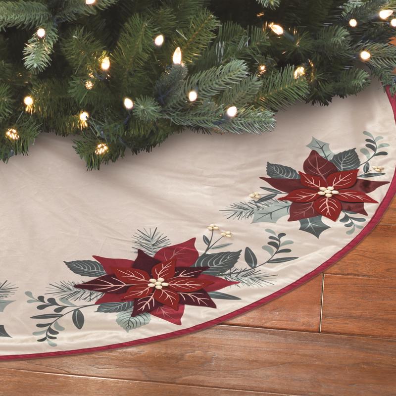 Dyno Ivory Poinsettia Tree Skirt 48 in., Pack of 4