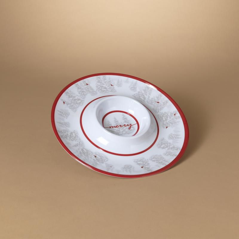 Gerson Red/White Holiday Cardinal Chip and Dip Plate, Pack of 12