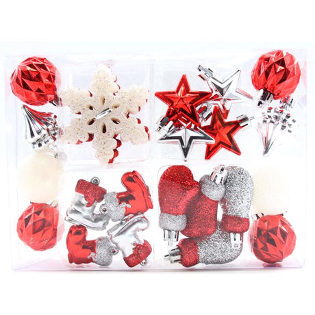 Celebrations Red/Silver/White Mini Assorted Ornaments, Pack of 12