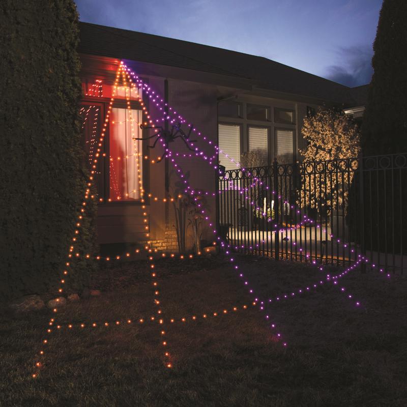 Celebrations Orange/Purple 496 ct 16 ft. LED Prelit Web Hanging Decor
