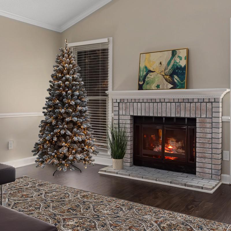 Holiday Bright Lights 1-2 Tree 7 ft. Full LED 450 ct Flock King Pine Color Changing Christmas Tree