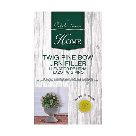 Celebrations Prelit Twig Pine Bow Urn Filler, Pack of 8