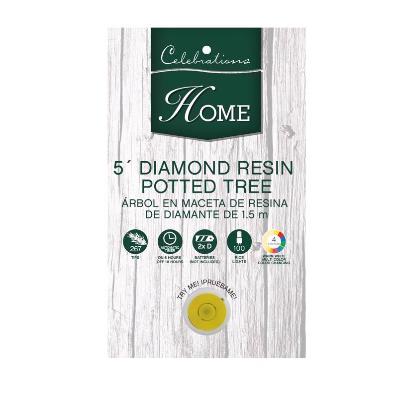 Celebrations 5 ft. Slim LED 100 ct Diamond Potted Color Changing Entrance Tree