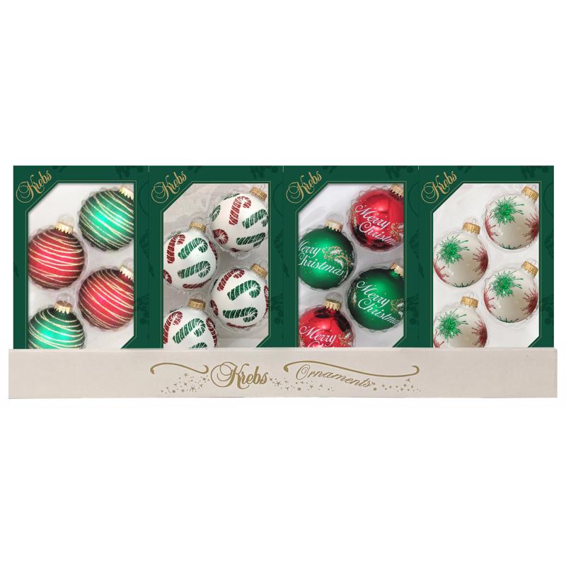 Christmas by Krebs Green/Red/White Ball Ornaments, Pack of 12