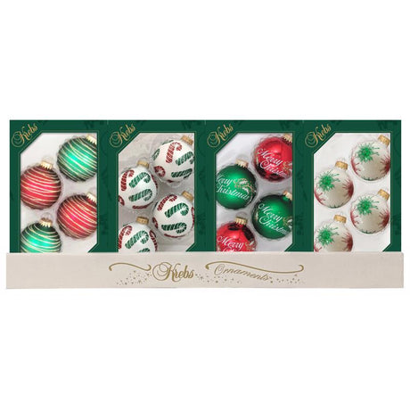 Christmas by Krebs Green/Red/White Ball Ornaments, Pack of 12