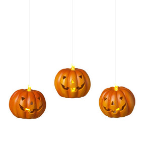 Gerson 4.5 in. Set of 3 Lighted Resin Halloween Pumpkins with Remote Hanging Decor, Pack of 6