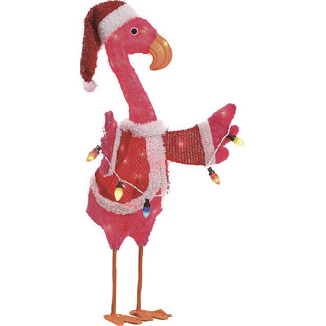 Celebrations Fabric Flamingo in Santa Suite 35 in. Yard Decor