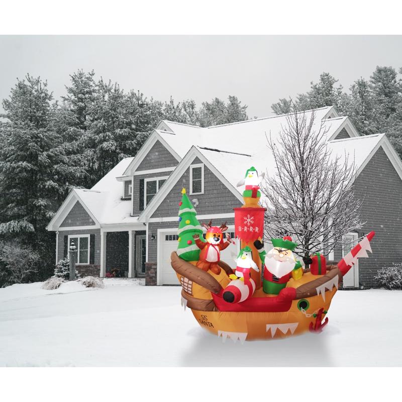 Celebrations Long Pirate Santa Boat 9 ft. Inflatable