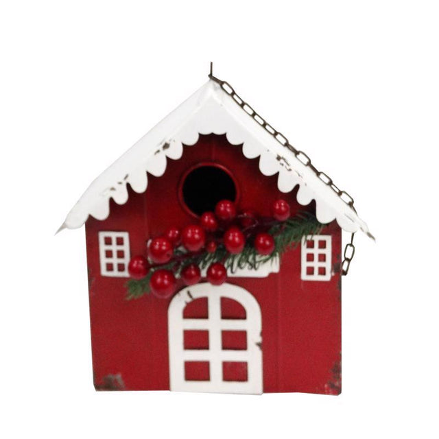 Alpine Hanging Red Barn Birdhouse 22in in. Hanging Decor, Pack of 4