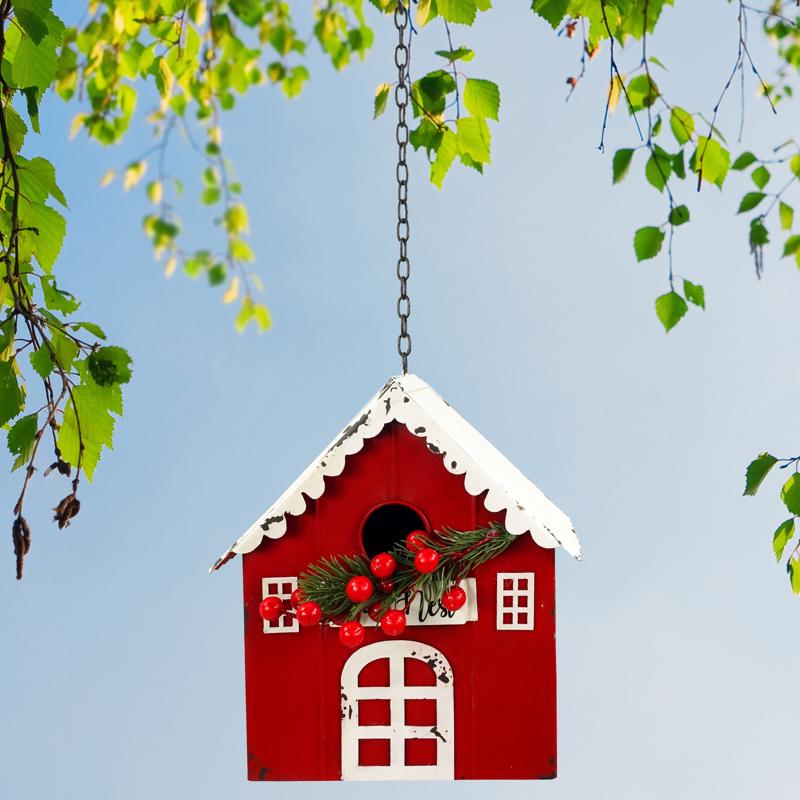 Alpine Hanging Red Barn Birdhouse 22in in. Hanging Decor, Pack of 4