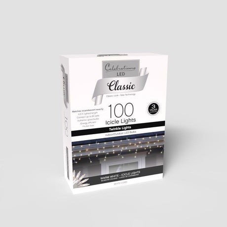 Celebrations Classic LED T5 Warm White 100 ct Icicle Christmas Lights 6 ft.