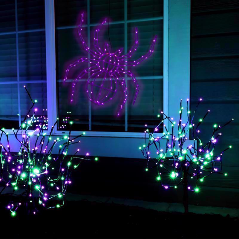 Celebrations Purple 140 ct 16 in. LED Prelit Illuminated Spider Halloween Decor, Pack of 8