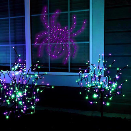 Celebrations Purple 140 ct 16 in. LED Prelit Illuminated Spider Halloween Decor, Pack of 8