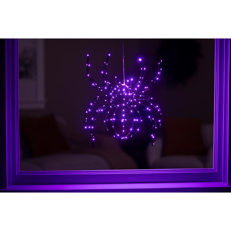 Celebrations Purple 140 ct 16 in. LED Prelit Illuminated Spider Halloween Decor, Pack of 8