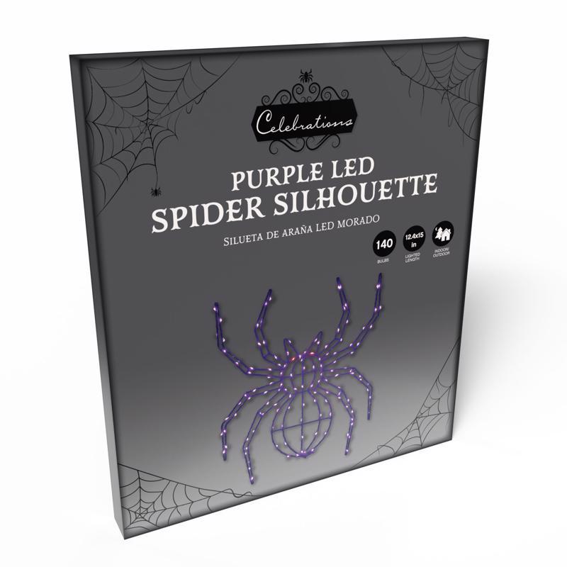 Celebrations Purple 140 ct 16 in. LED Prelit Illuminated Spider Halloween Decor, Pack of 8
