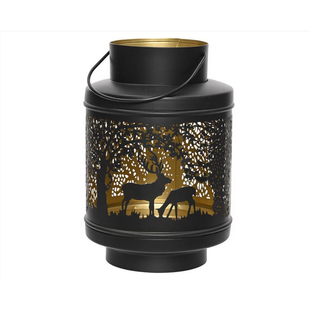 Decoris Black/ Gold Deer Lantern 8.66 in., Pack of 9