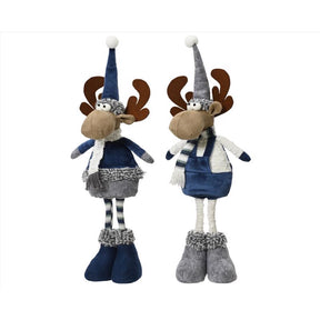 Decoris Blue/ White Plush Deer 19.69 in., Pack of 12