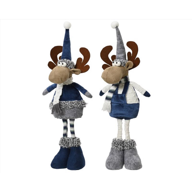 Decoris Blue/ White Plush Deer 19.69 in., Pack of 12