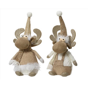 Decoris White/ Brown Plush Deer 11.81 in., Pack of 12