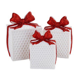 Lin-Con Marketing Omega Bright Designs LED White with Red Bows Gift Box Table Decor 6 in., Pack of 4