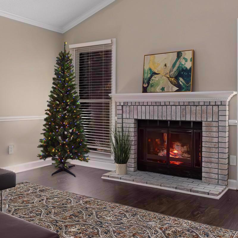 Holiday Bright Lights 1-2 Tree 7 ft. Pencil LED 500 ct Highland Spruce Color Changing Christmas Tree