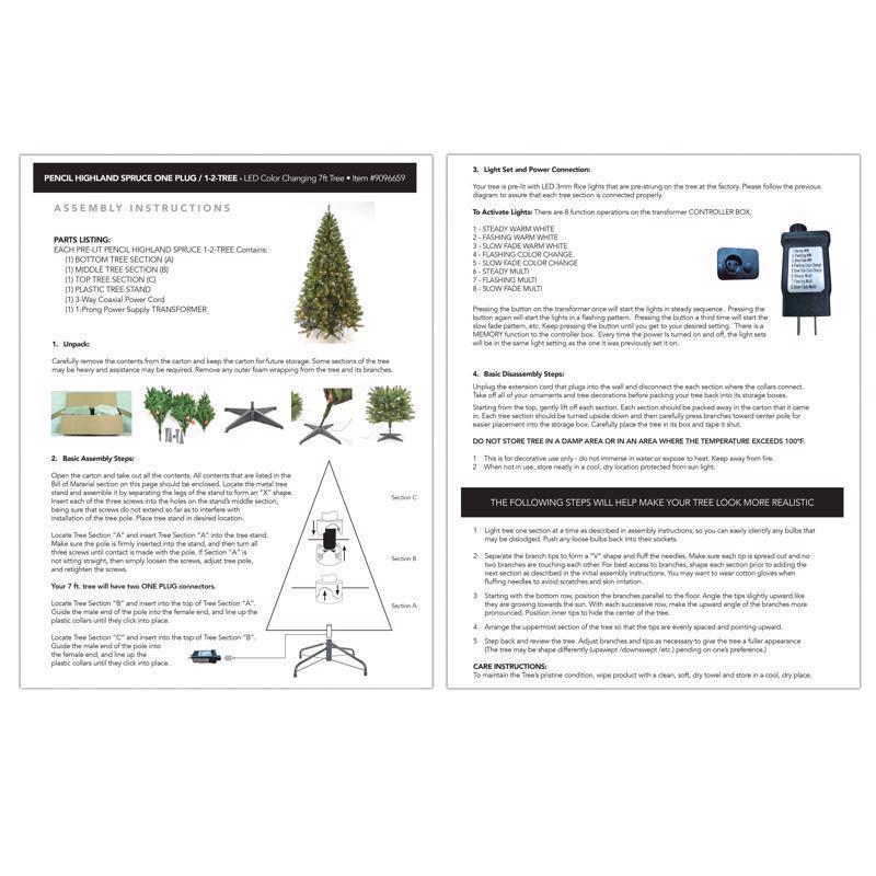 Holiday Bright Lights 1-2 Tree 7 ft. Pencil LED 500 ct Highland Spruce Color Changing Christmas Tree