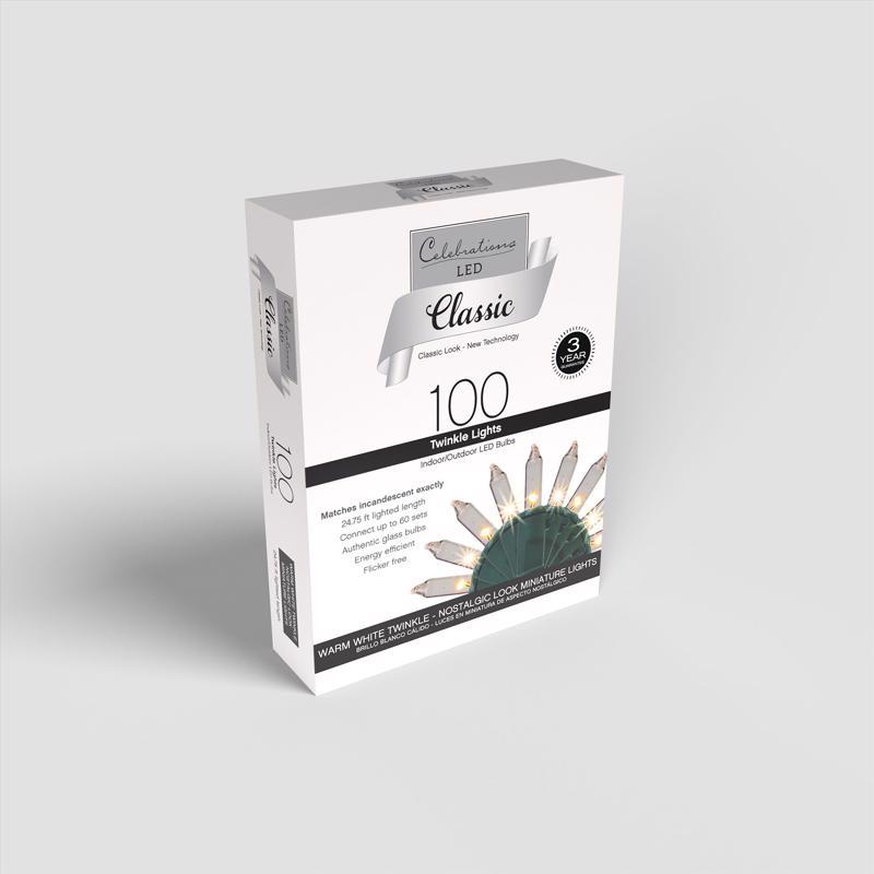 Celebrations Classic LED T5 Warm White 100 ct String Christmas Lights 24.75 ft., Pack of 12